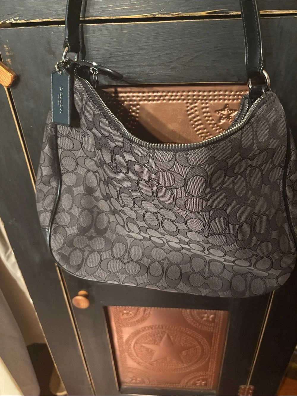 Coach Gray Signature Jacquard Shoulder Bag with Black Trim